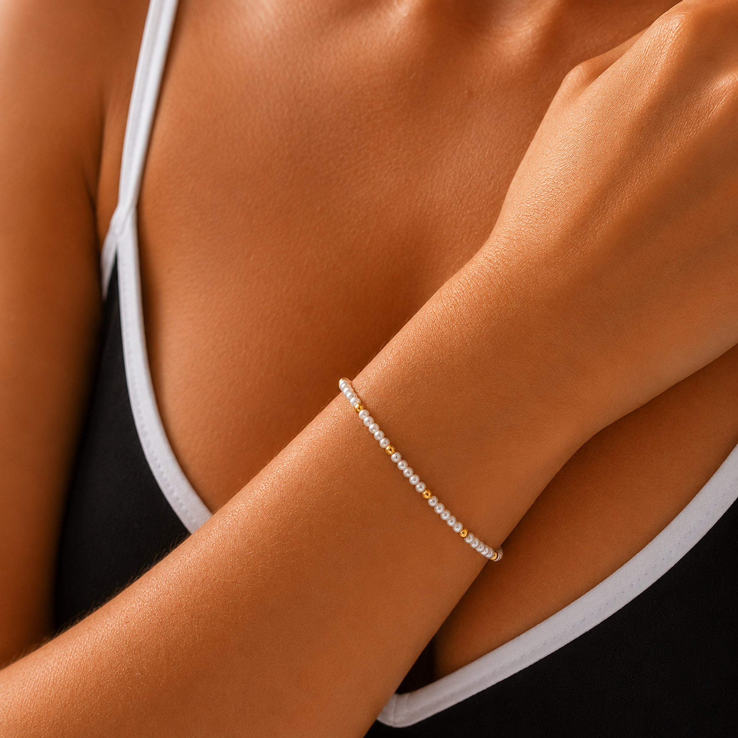 Micro parelarmband met gouden details