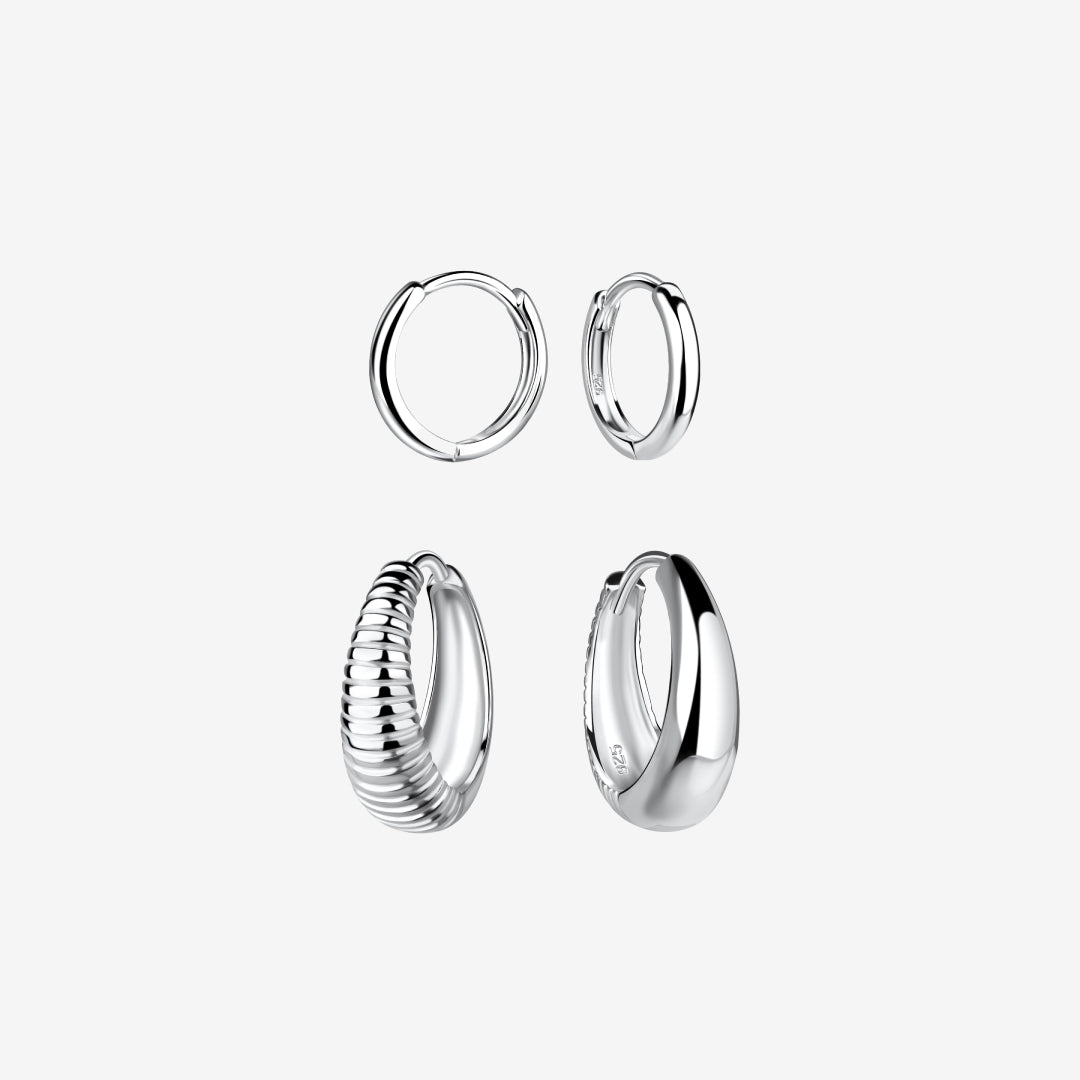 Huggie Hoop Eenvoudig Zilveren Set