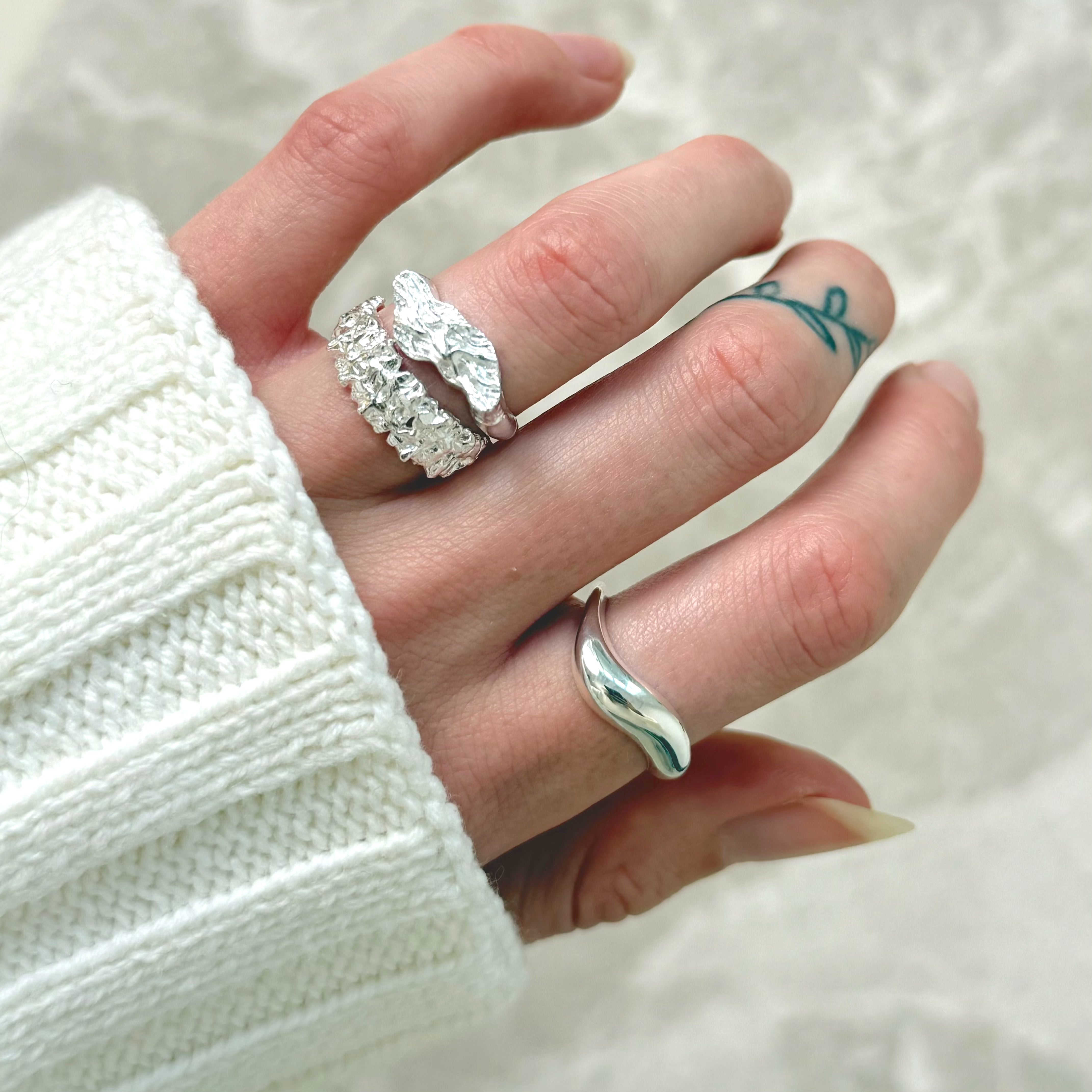 Wave Ring Zilver en Goud Set: 2 ringen