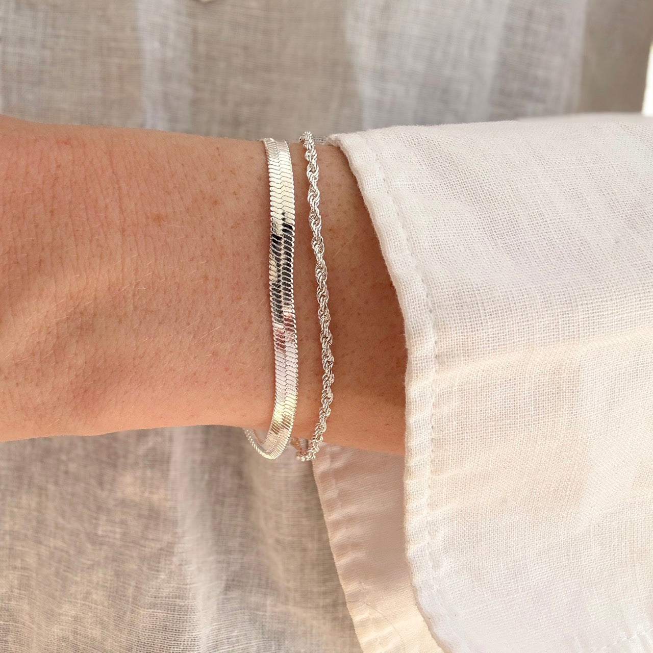 Vlak Slang Armband 4mm Zilvergeplateerd