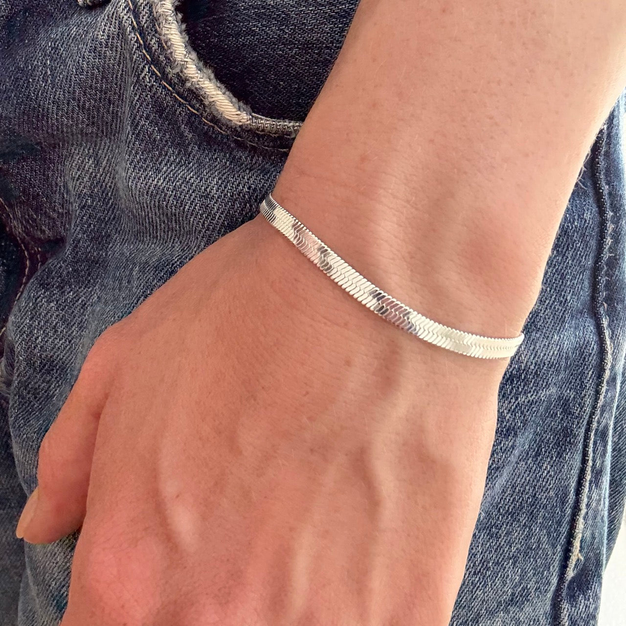 Vlak Slang Armband 4mm Zilvergeplateerd