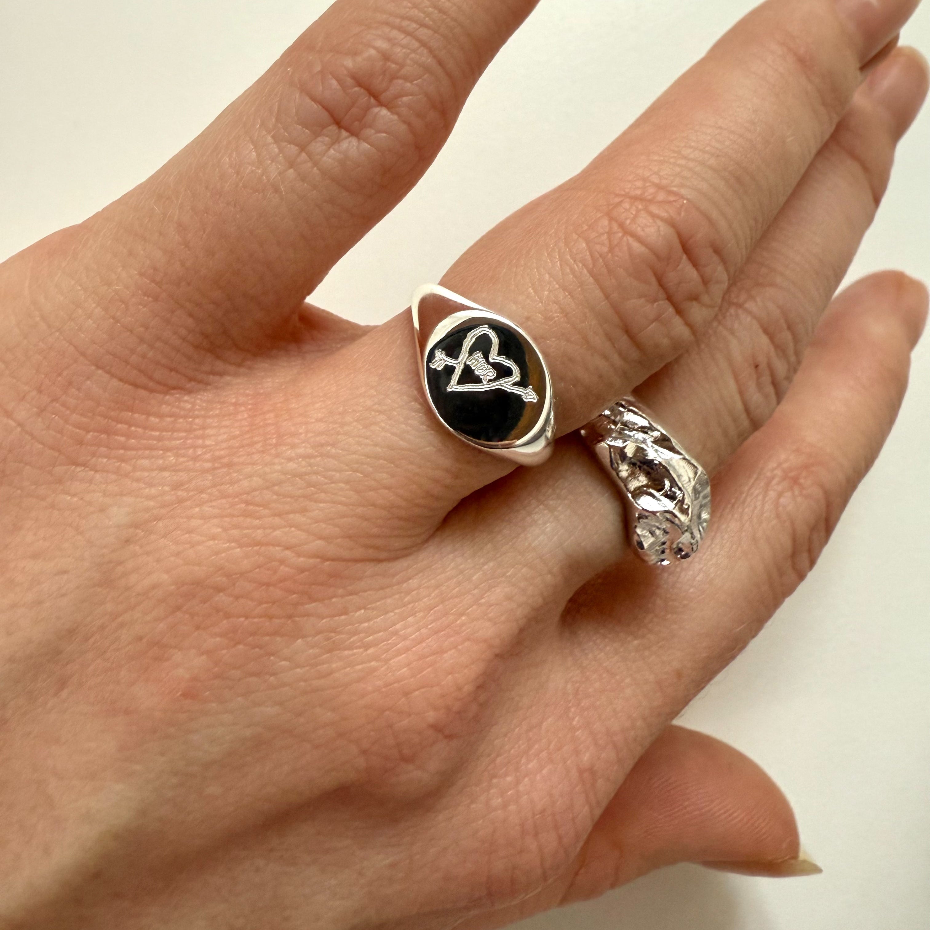 Ovale Signet Ring Zilver met gravure