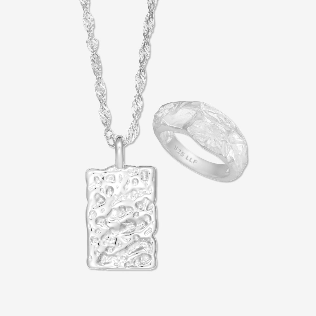 Magma Gehamerd Zilver Set