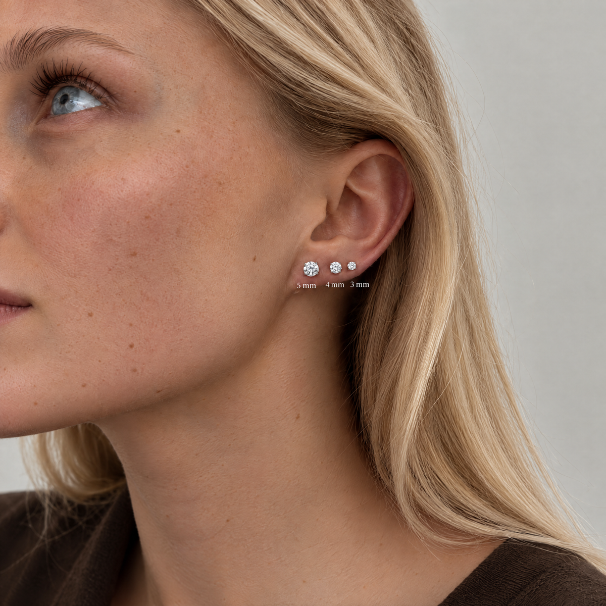 Solitaire Krystal Stud SΓΈlvfarvet β 3 mm, 4 mm og 5 mm