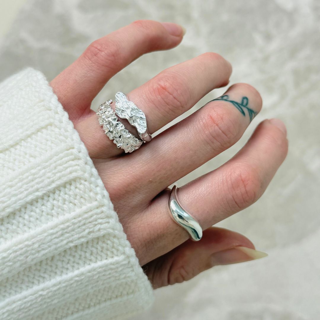 Ekko Wave Chunky Ring Zilver