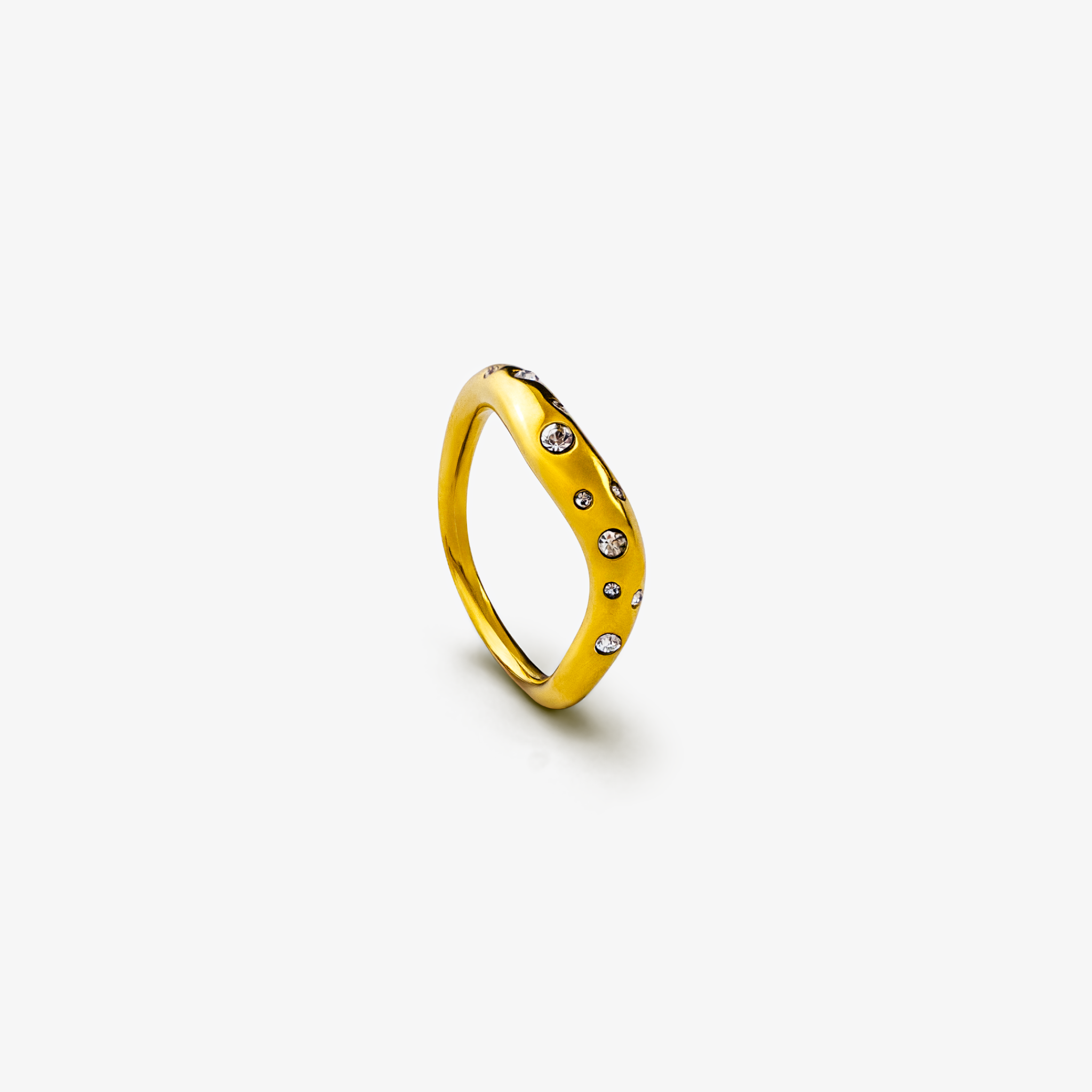 Krystal Dot Wave Ring i guld