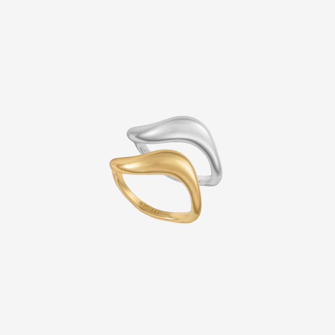 Wave Ring Zilver en Goud Set: 2 ringen