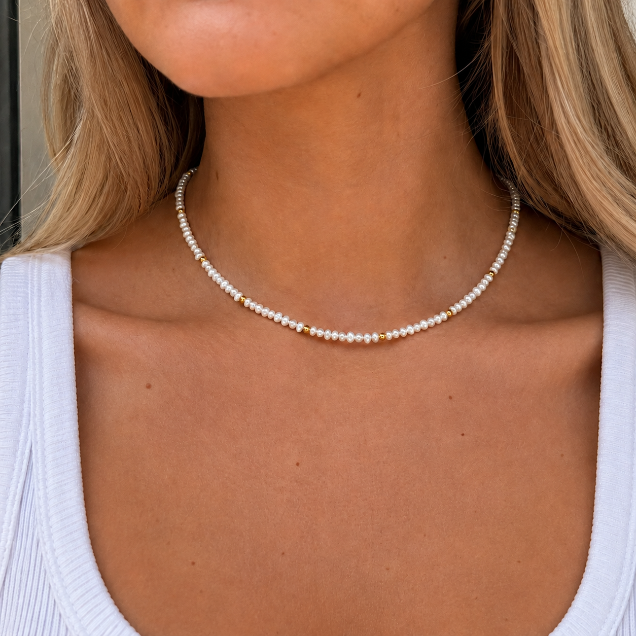 Micro parelketting met gouden details